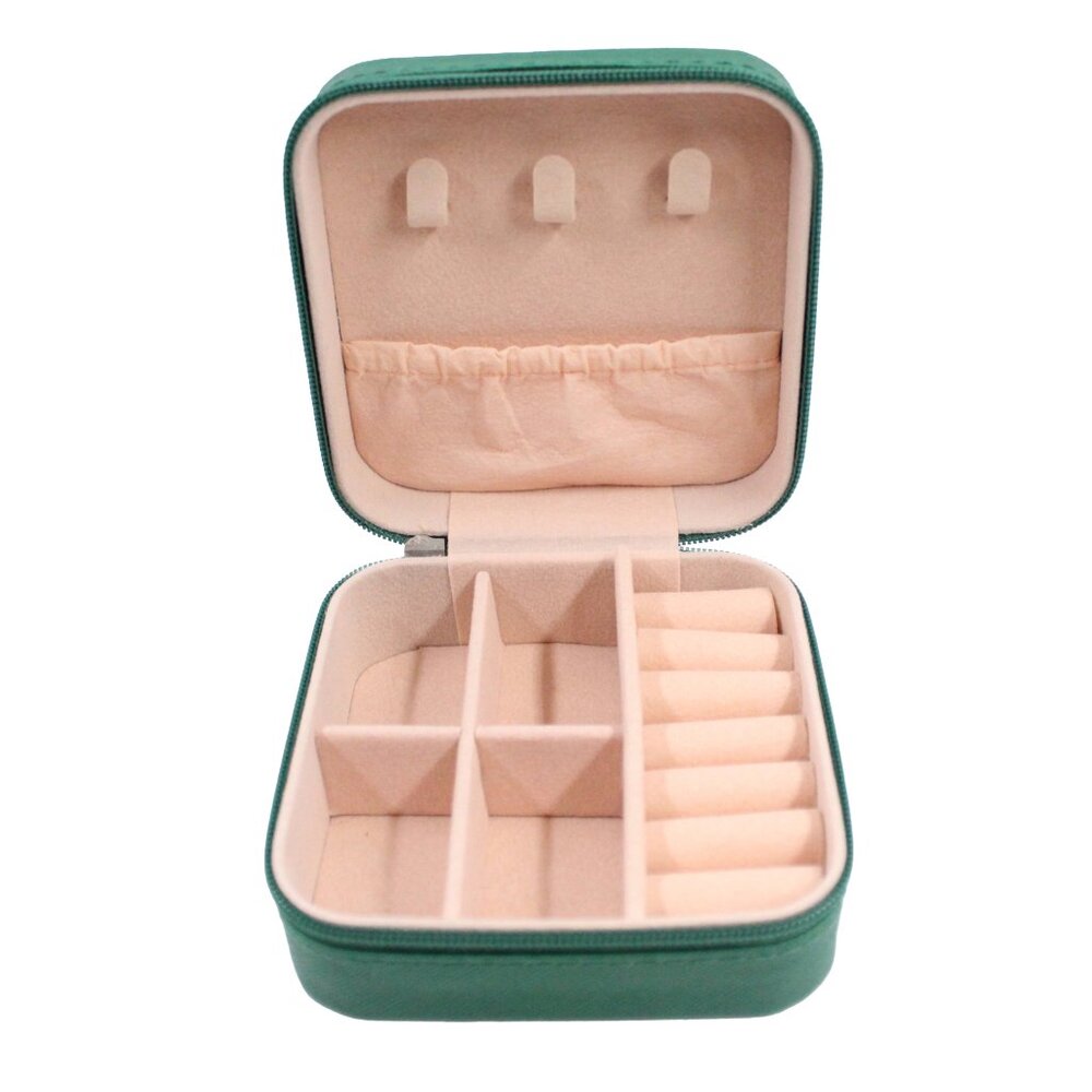 Small Travel Portable Jewellery Organizer Zipper Faux Leather Case